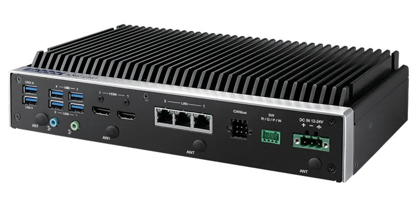 PC công nghiệp mỏng Advantech ARK-2251 với 6 cổng USB, 2 HDMI, 3 cổng LAN, CANbus và đầu nối nguồn DC 12-24V